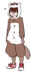  &lt;3 ambiguous_gender brown_fur brown_hair costume cute eyes_closed ferret fur hair hoodie kigurumi mammal mustelid plain_background salkitten solo white_background 