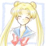  ^_^ bishoujo_senshi_sailor_moon blonde_hair blue_sailor_collar bow closed_eyes juuban_middle_school_uniform long_hair miisuke_(pinksugar) red_bow sailor_collar smile solo tsukino_usagi twintails very_long_hair 