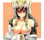  bare_shoulders black_hair blush breasts hat ji_(yugria) large_breasts long_hair looking_at_viewer off_shoulder orange_eyes puzzle_&amp;_dragons scowl solo xuanzang_(p&amp;d) 