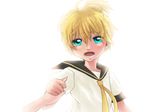  blonde_hair crying kagamine_len koz looking_at_viewer male_focus ponytail sailor_collar short_sleeves solo_focus tears vocaloid wrist_grab 