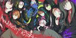  5boys amamiya_hibiya bad_id bad_pixiv_id black_hair blonde_hair blue_eyes blue_hair brown_hair ene_(kagerou_project) green_hair hood hoodie kagerou_project kano_shuuya kido_tsubomi kisaragi_momo kisaragi_shintarou konoha_(kagerou_project) kozakura_marry long_hair multiple_boys multiple_girls negi_(ngng_9) paint_splatter red_eyes seto_kousuke short_hair white_hair 