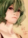  bad_id bad_pixiv_id bra_strap character_name collarbone dated eyebrows face green_hair kazami_yuuka lips looking_at_viewer medium_request neck nose portrait red_eyes short_hair simple_background slvtr solo touhou wavy_hair 