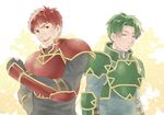  armor closed_eyes fingerless_gloves fire_emblem fire_emblem:_akatsuki_no_megami fire_emblem:_souen_no_kiseki gloves green_hair ichikeita kieran multiple_boys open_mouth oscar red_eyes red_hair 