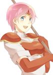  :d armor blue_eyes elbow_gloves fire_emblem fire_emblem:_souen_no_kiseki gloves headband ichikeita lowres marcia open_mouth pegasus_knight pink_hair polearm short_hair simple_background smile solo weapon white_background 