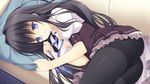  black_hair blue_eyes fujigasaki_mea game_cg long_hair navel_honeybell pantyhose seifuku sora_tobu_hitsuji_to_manatsu_no_hana tanihara_natsuki 