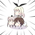  all_fours amatsukaze_(kantai_collection) anchor bangs blonde_hair blush_stickers brown_hair chibi hair_ornament hair_ribbon headgear human_pyramid kantai_collection kurono_nekomaru long_hair multiple_girls open_mouth ribbon shimakaze_(kantai_collection) silver_hair two_side_up yukikaze_(kantai_collection) 