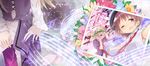  armpit_peek blonde_hair brown_eyes brown_hair dress flower hat head_wreath kuroba_u long_hair maribel_hearn multiple_girls one_eye_closed open_mouth photo_(object) short_hair smile taking_picture touhou usami_renko wreath 