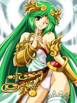  1girl breasts green_eyes green_hair highres kattsan_(ninjaform00) kid_icarus lots_of_jewelry nintendo palutena panties pantyshot smile solo underwear 