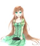  :d akanagi_(animenijigen) axis_powers_hetalia bad_id bad_pixiv_id breasts brown_hair cosplay dress flower frying_pan green_eyes hair_flower hair_ornament hungary_(hetalia) long_hair open_mouth puffy_sleeves rapunzel_(disney) rapunzel_(disney)_(cosplay) small_breasts smile solo tangled very_long_hair 