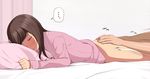  1girl ass bed bottomless brown_hair closed_eyes long_hair lying massage on_stomach original pajamas pillow solo_focus ushisuke 