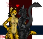  anus breasts butt cat chakat-silverpaws couple duo feline female looking_at_viewer love mammal nipples presenting presenting_hindquarters pressenting pussy raised_tail smile spreading tetton tiger 