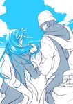  androgynous blue_hair blue_sky hat height_difference holding holding_hair houshin_engi igo_(houshin_engi) maeda_hama multiple_boys sky youzen 