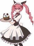  :3 akiha_rumiho animal_ears apron cat_ears drill_hair holding kosumo_(kosuhoshi) looking_at_viewer maid maid_headdress pantyhose pink_hair smile solo steins;gate tray twin_drills twintails upa_(steins;gate) waitress 