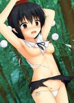  black_hair blush breasts hat hiramilemon looking_at_viewer medium_breasts navel nipples no_bra open_mouth panties red_eyes shameimaru_aya short_hair side-tie_panties solo tokin_hat torn_clothes touhou underwear white_panties 