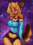  anthro beauty_mark black_nose blonde_hair breasts canine clothed clothing female hair half-closed_eyes long_hair mammal solo standing unicornblue 