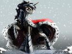  armor cloak crown equine feral friendship_is_magic hi_res horn horse king_sombra_(mlp) male mammal my_little_pony pony pose silfoe snow solo unicorn 
