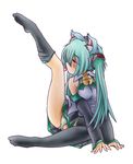  animal_ears arm_support bell cat_ears closed_eyes depo_(depo1964) detached_sleeves green_hair green_panties hatsune_miku highres jingle_bell leg_up licking long_hair panties sitting skirt solo thighhighs tongue twintails underwear vocaloid white_background 