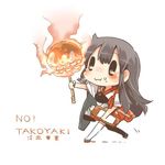  akagi_(kantai_collection) bad_id bad_twitter_id blush bottle brown_eyes brown_hair chibi eating floating_fortress_(kantai_collection) food food_on_face kantai_collection long_hair lowres rebecca_(keinelove) sauce shinkaisei-kan steam stick 