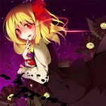  ascot blonde_hair bow dark flower from_side glowing glowing_eye hair_bow looking_at_viewer red_eyes rumia solo tamagogayu1998 touhou 