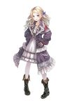  :d absurdres atelier_(series) atelier_rorona blonde_hair blue_eyes blush boots bow coat collarbone cuderia_von_feuerbach dress frills full_body hair_bow hair_ribbon hands_on_hips highres jewelry kishida_mel knee_boots long_hair necklace official_art one_side_up open_mouth pantyhose ribbon simple_background sleeves_past_wrists smile solo standing two_side_up white_background white_legwear 