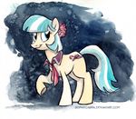  blue_eyes blue_hair coco_pommel_(mlp) collar cutie_mark equine female friendship_is_magic hair horse looking_at_viewer mammal my_little_pony pony portrait solo sophiecabra standing tess_garman traditional_media two_tone_hair watercolor white_hair 