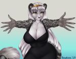  2019 anthro big_breasts bourbon._(artist) breasts cleavage clothed clothing curvaceous felid feline female gradient_background looking_at_viewer mammal simple_background smile solo wants_a_hug 