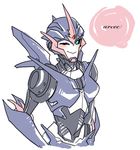  1girl arcee autobot blue_eyes blush character_name mecha_girl shiroyama_rikuta smile transformers transformers_prime white_background wink 
