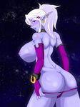  ass breasts collar curvy elf highres large_breasts long_hair manaworld pointy_ears pointy_hears purple_eyes purple_skin supernova_(artist) syx white_hair 