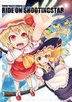  aozora_market blonde_hair braid broom broom_riding fang flandre_scarlet hat kirisame_marisa long_hair mary_janes multiple_girls open_mouth red_eyes shoes short_hair side_ponytail single_braid slit_pupils smile standing touhou wings yellow_eyes 