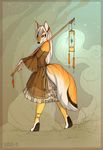  canine clothed clothing female fluffy_tail fox fur hair larest long_hair looking_at_viewer mammal markings orange_fur orphen-sirius red_eyes shinome solo white_fur white_hair 