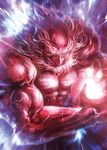  abs bald banned_artist beard energy_ball eyebrows facial_hair glowing gradient gradient_background highres kozou_(soumuden) looking_at_viewer male_focus manly muscle mustache nose solo touhou unzan veins 