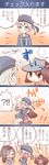  3girls 4koma blue_eyes blush_stickers brown_hair clothes_writing comic coroha dress flat_chest flat_chest_grab german grabbing hat highres kantai_collection long_hair multiple_girls panties ponytail ryuujou_(kantai_collection) sailor_dress sailor_hat short_hair silver_hair translated twintails underwear visor_cap white_panties z1_leberecht_maass_(kantai_collection) zuihou_(kantai_collection) 