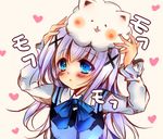  1girl animal animal_on_head blue_eyes blush gochuumon_wa_usagi_desu_ka? gochuumon_wa_usagi_desuka? kafuu_chino long_hair tippy tippy_(gochuumon_wa_usagi_desuka?) 