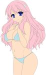  1girl absurdres baka_to_test_to_shoukanjuu bikini blue_eyes breasts bunny_hair_ornament bunny_ornament busty covered_nipples erect_nipples hair_ornament hairclip highres himeji_mizuki legs long_hair navel open_mouth photoshop pink_hair smile solo swimsuit thighs vector_trace 