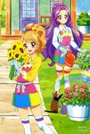  absurdres aikatsu! aikatsu!_(series) animage animal apron blue_eyes boots brown_eyes brown_hair flower gloves hairband highres kanzaki_mizuki kneehighs long_hair multiple_girls natsuki_mikuru non-web_source official_art otsuka_masumi purple_hair rainbow rose sakai_kasumi sato_yuriko smile sunflower thighhighs very_long_hair watering_can yamamoto_tomoko zettai_ryouiki 