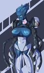  abs alien anthro armor asari big_breasts breasts clothed clothing female half-dressed happy humanoid looking_at_viewer mass_effect nipples renamonpaws smile solo standing video_games 