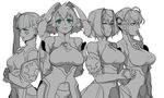  animal_ears bunny_ears dominia_yizkor g-elements greyscale kelvena_(xenogears) monochrome multiple_girls nanigashi_(xla009) seraphita_(xenogears) tolone_(xenogears) xenogears 