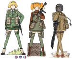  american_flag backpack bad_id bad_pixiv_id bag black_hair black_skin blazer blonde_hair bow box braid brown_eyes brown_hair chauchat coh commentary explosive facepaint fingerless_gloves french_flag gaiters gloves green_eyes grenade gun hair_bow hairband holster jacket long_hair looking_at_another machine_gun mars_expedition military military_uniform multiple_girls necktie pouch short_hair simple_background single_braid skirt soldier sten_gun submachine_gun thigh_holster thighhighs thompson_submachine_gun turtleneck twintails uniform union_jack weapon white_background zettai_ryouiki 