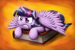  absurd_res angry book equine female friendship_is_magic hair hi_res holding horn lying mammal multi-colored_hair my_little_pony otakuap purple_eyes purple_hair solo twilight_sparkle_(mlp) winged_unicorn wings 