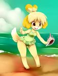  anthro beach bikini canine conch dog female fur isabelle_(animal_crossing) mammal nintendo seaside solo spazzykoneko swimsuit video_games water yellow_fur 