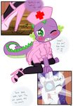  ambiguous_gender anthro blush camera comic cub dragon english_text equine eyeshadow female friendship_is_magic fur girly green_eyes hi_res high_heels horn inside kneeling legwear makeup male mammal my_little_pony nurse nurse_uniform one_eye_closed open_mouth pose purple_scales pyruvate rarity_(mlp) slit_pupils spike spike_(mlp) spines stockings teeth text tripped tripping unicorn white_fur young 