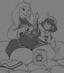  ambiguous_gender big_breasts book breasts caprine cbee chubby fangs female goat human kneeling male mammal marshmallow monochrome one_eye_closed thick_thighs toriel undertale young 
