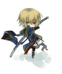  blazblue blonde_hair chibi green_eyes jin_kisaragi kazutake_hazano military military_uniform sword uniform weapon yukianesa 