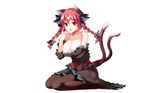  animal_ears breasts cleavage hasebe_yuusaku kaenbyou_rin long_hair multiple_tails pantyhose photoshop red_eyes red_hair tail touhou white 