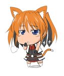  animal_ears blue_eyes cat_ears cat_tail chibi lyrical_nanoha mahou_shoujo_lyrical_nanoha_strikers orange_hair solo tail teana_lanster thighhighs twintails zerosu_(take_out) 