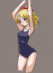  armpits arms_up ayase_eli blonde_hair blue_eyes bow cropped_arms cropped_legs hair_bow long_hair love_live! love_live!_school_idol_project one-piece_swimsuit ponytail red_bow rohitsuka school_swimsuit sketch solo swimsuit 