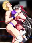  2girls ass back bare_shoulders bearhug blonde_hair blue_eyes blush bow breasts brown_hair defeated elbow_pads eyes_closed fighting hair_bow knee_pads large_breasts long_hair multiple_girls nastassja_han noppo-san open_mouth panties saliva shiny shiny_skin shiraishi_noel short_hair sideboob skirt submission sweat tears tongue tongue_out underwear upskirt very_long_hair wrestle_angels wrestling wrestling_outfit wrestling_ring wristband 