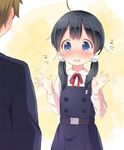  1girl black_hair blue_eyes blush brown_hair embarrassed hair_ornament kitashirakawa_tamako long_hair low_twintails mole mole_on_neck ooji_mochizou open_mouth pu-en school_uniform short_hair sweat tamako_market twintails 