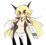  1girl axel_(disgaea) blonde_hair breasts coat disgaea genderswap long_hair pointy_ears solo 