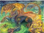  cara_mitten colorful dragon feral house macro outside scalie solo traditional_media watercolor wings 